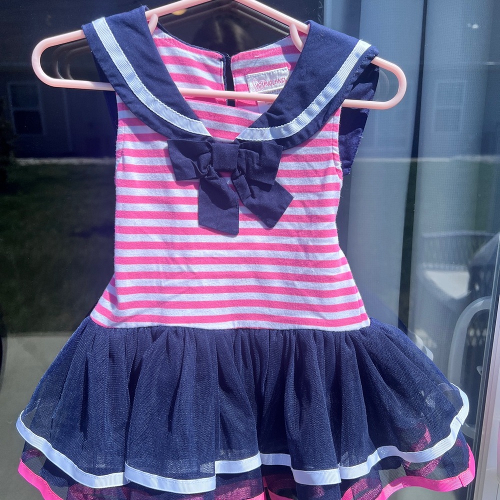 Youngland 3T Navy and Pink Striped Dress with Bow